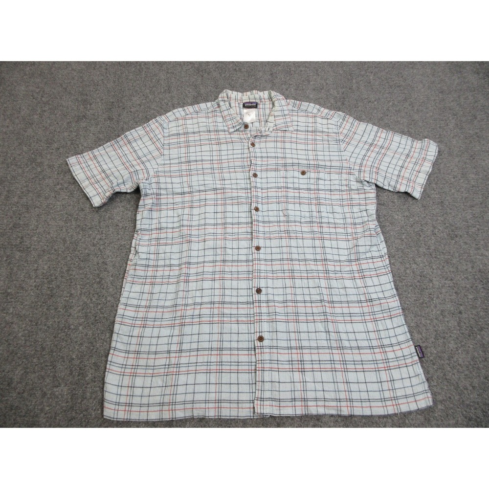 Patagonia A/C Shirt Mens‎ 2XL Blue Plaid Organic Cotton Button Up Outdoors